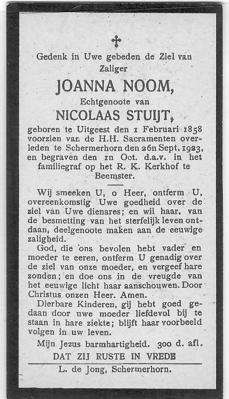 1926-09-26 bidprentje Jannetje Noom