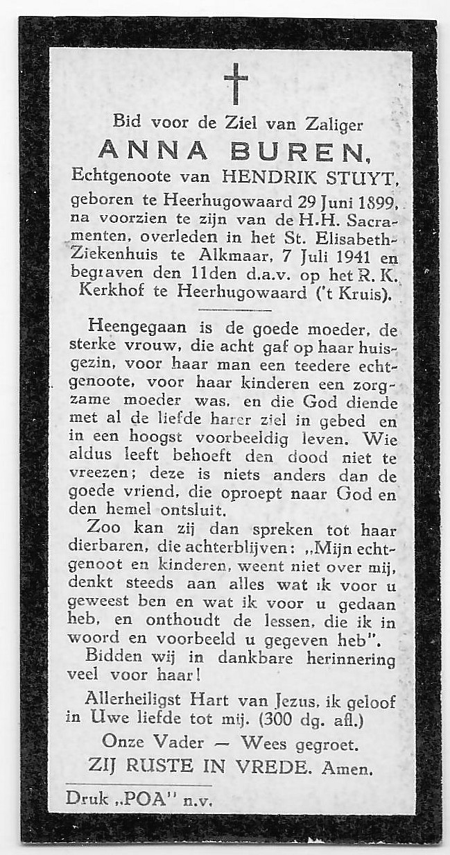 1941-07-07 bidprentje Anna Buren