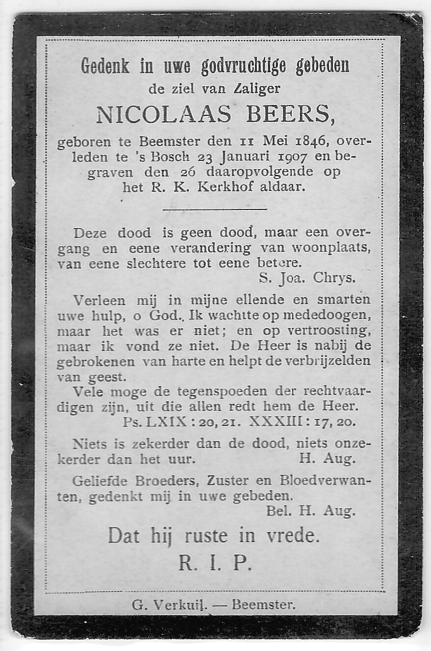 1907-01-23 bidprentje Klaas Beers