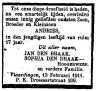 1911-02-13 overlijdensadvertentie Andries den Draak