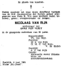 1964-06-05 rouwadvertentie Nicolaas van Rijn